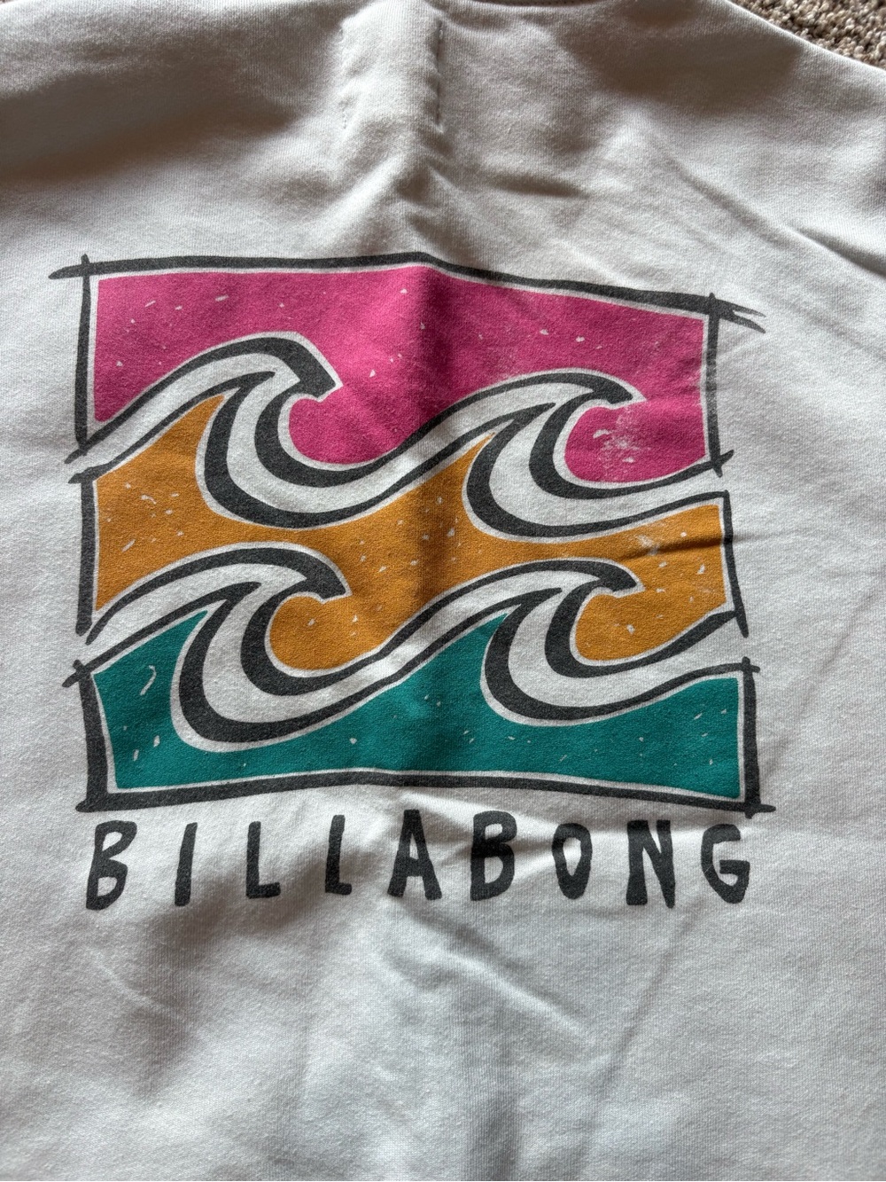 Billabong Light Blue Hoodie with Pink, Orange and Teal Wave Graphic - Picture 2 of 5